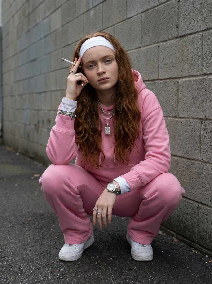 Urban Streetwear Editorial Portrait Prompt (Pink Tracksuit) 3