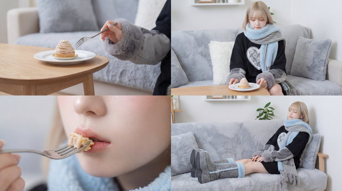 Sample output image for Cinematic Video of a Woman Enjoying Sweets