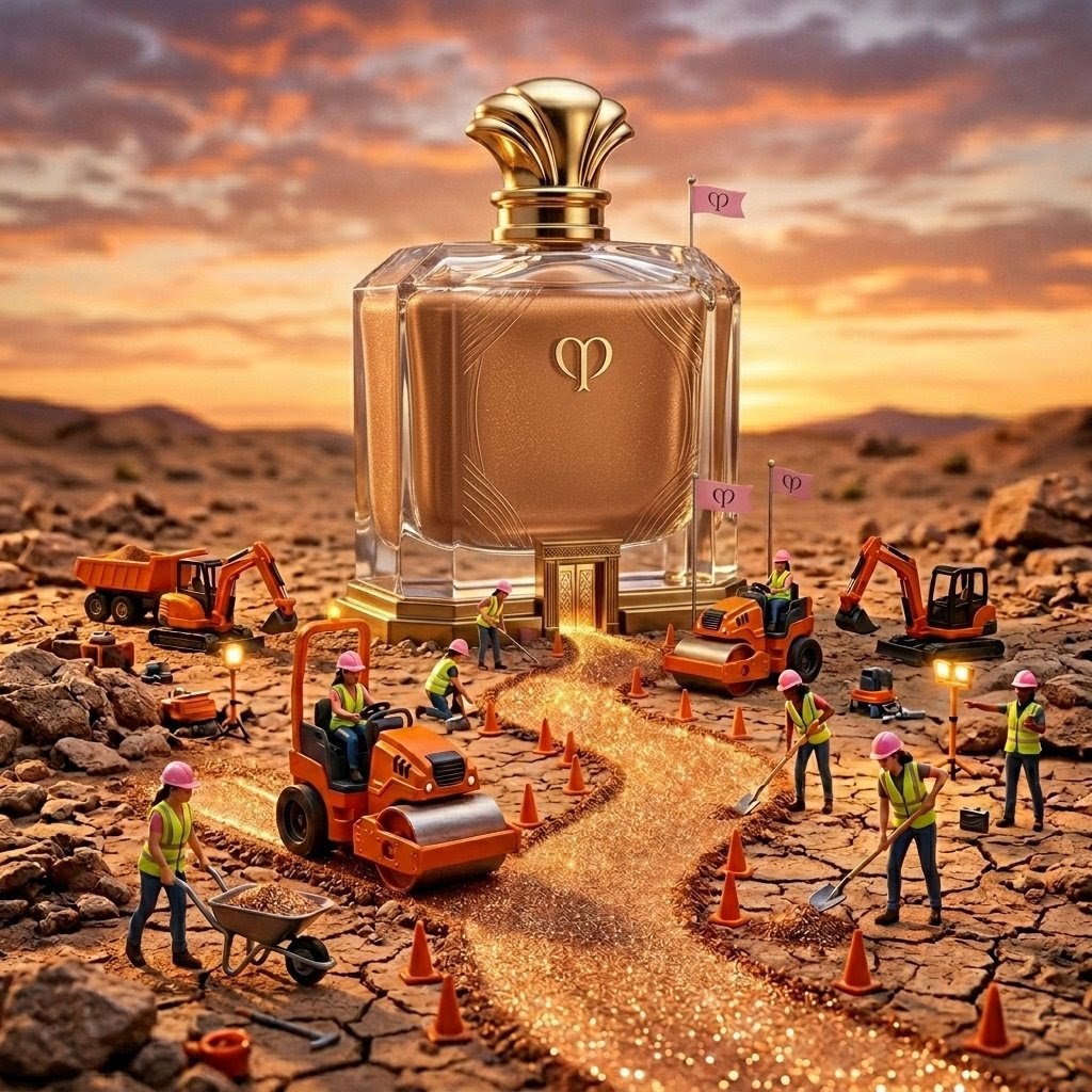 Ultra-Detailed Miniature Construction Scene for Luxury Product Ad