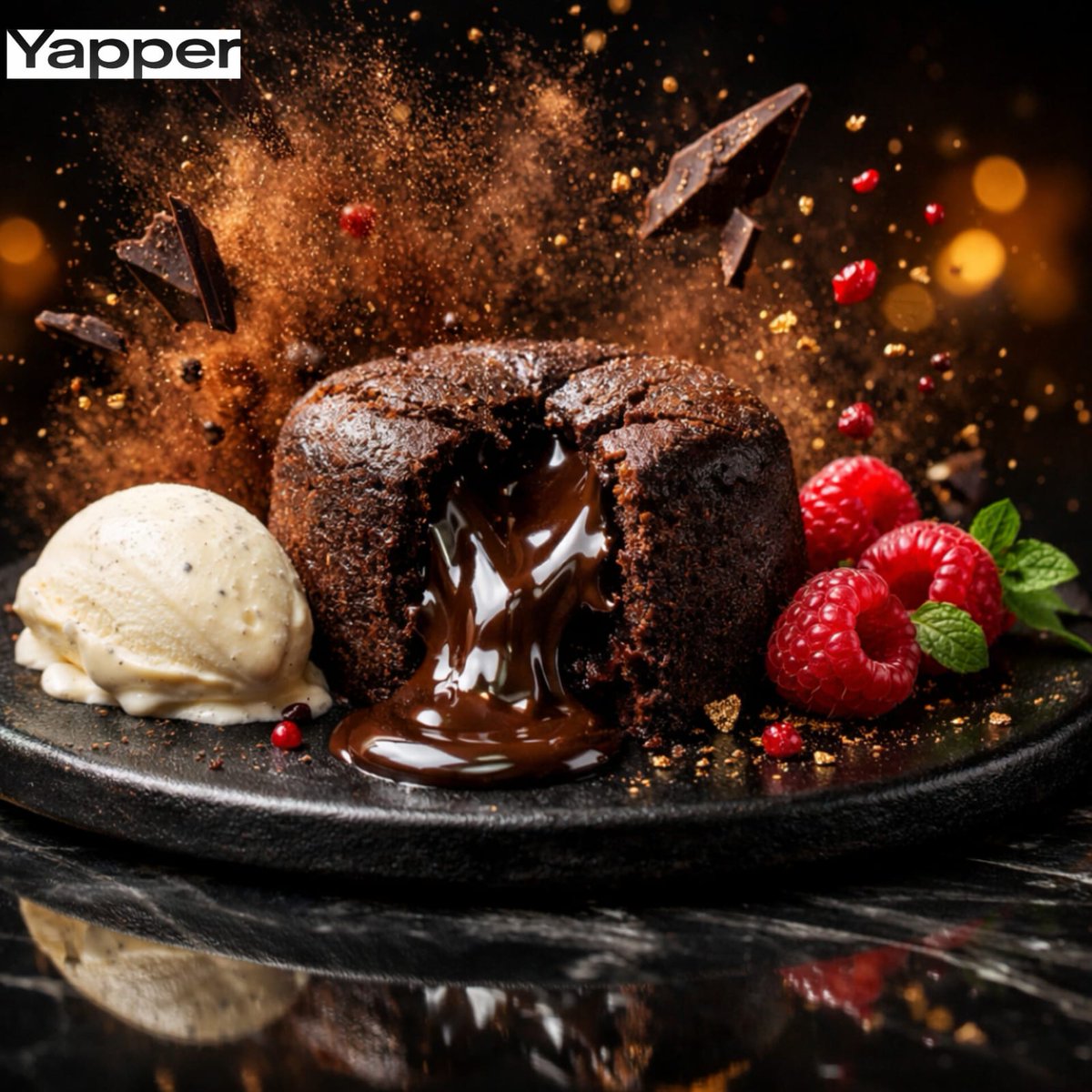 High-Speed Cinematic Luxury Dessert Photography Prompt (Molten Chocolate Lava Cake)