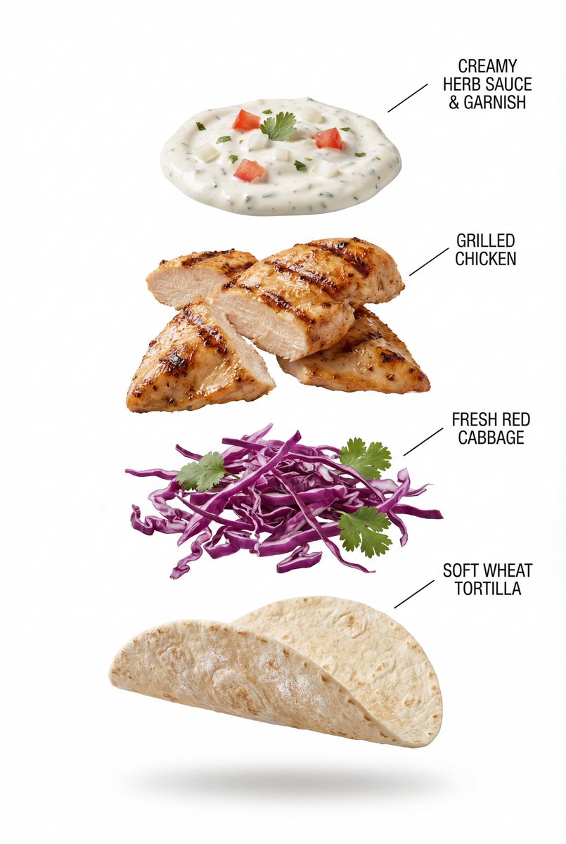 44: Infographic / Edu Visual - Exploded View Grilled Chicken Taco Product Photography