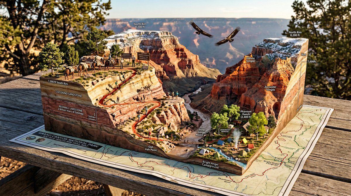 41: Infographic / Edu Visual - National Park Trail Map Miniature Ecosystem Diorama