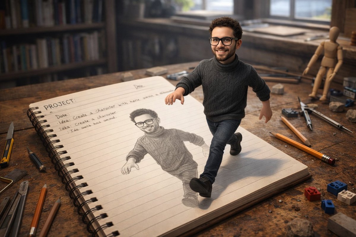 59: Comic / Storyboard - Character Stepping Out of a Sketchbook (Surreal Photo)