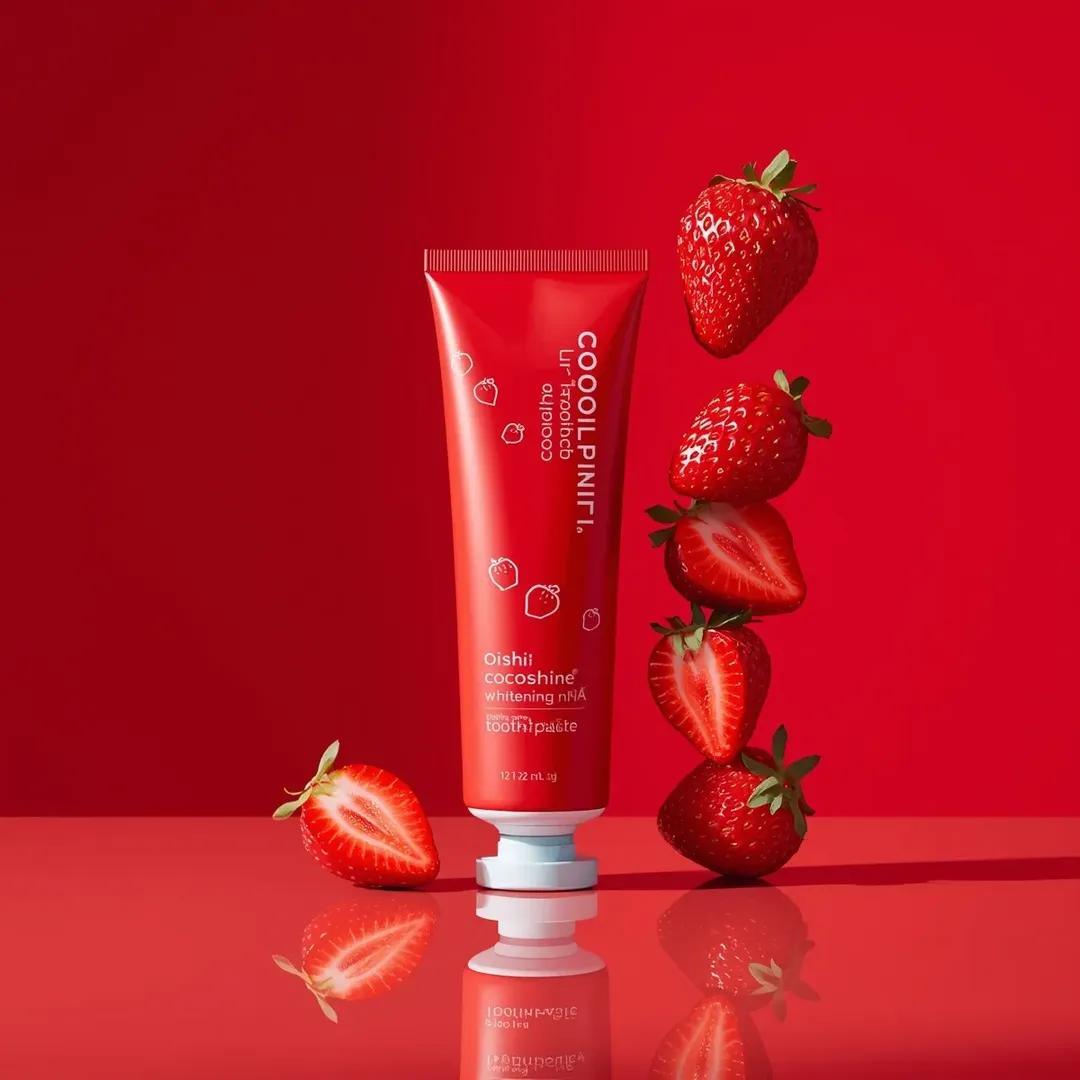 98: E-commerce Main Image - Premium Cosmetic Product Ad for Strawberry Toothpaste