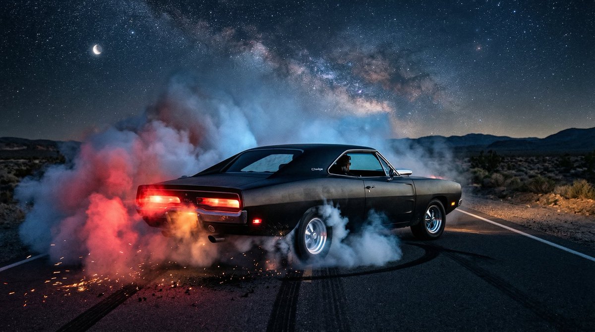 31: Social Media Post - 1970 Dodge Charger Burnout Prompt for Nano Banana 2