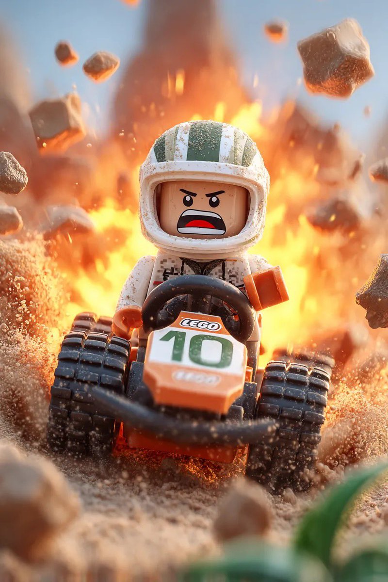 58: Comic / Storyboard - Lego Racer on Exploding Volcano Slope