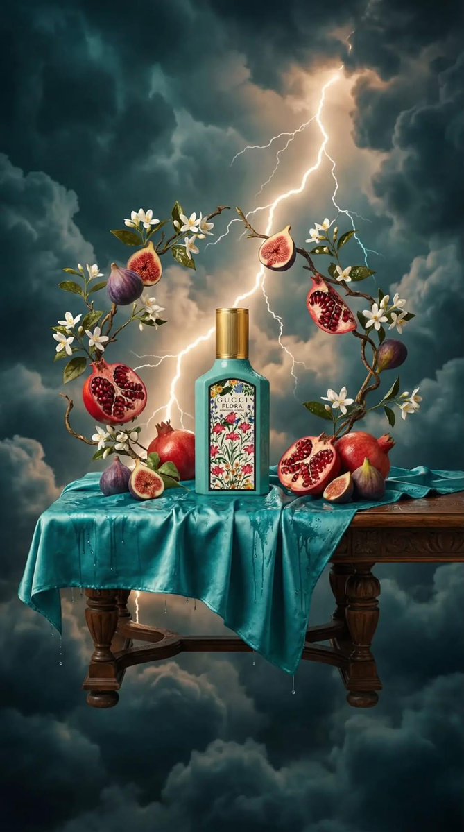 76: Product Marketing - Surreal Baroque Still Life Perfume Ad Prompt