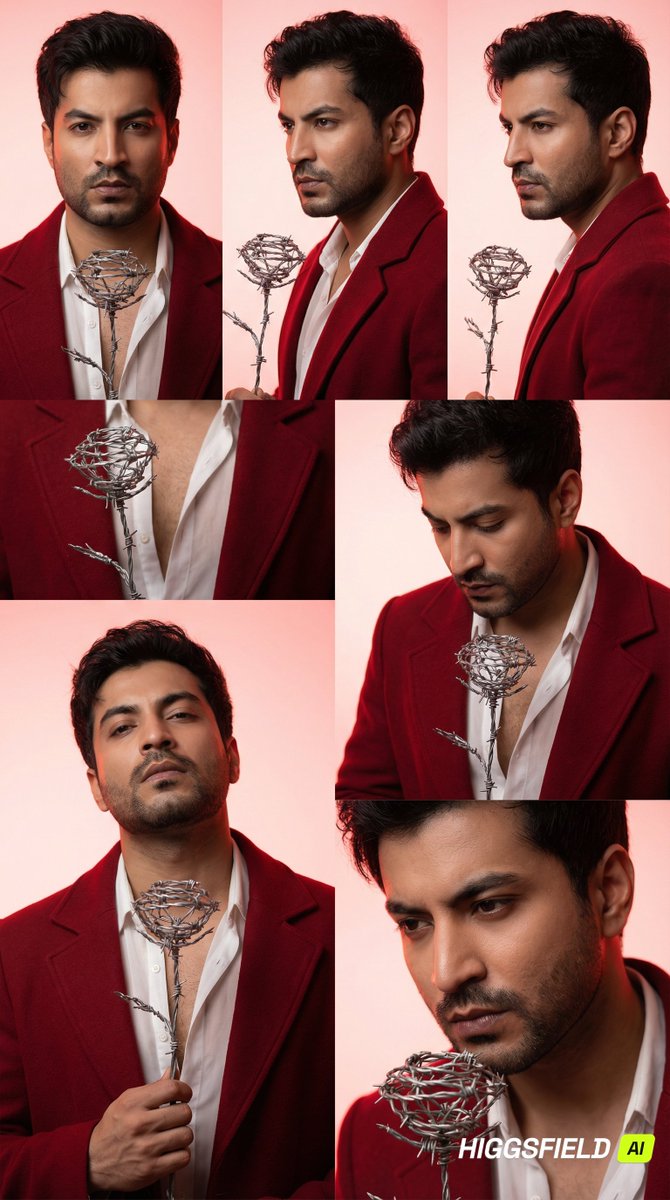 26: Social Media Post - 3x2 Grid Portrait of South Asian Man with Barbed Wire Rose