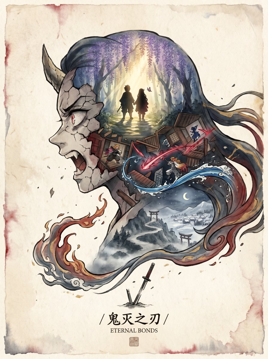 Plakat / Flyer - Double Exposure Anime Silhouette Poster - Image 1