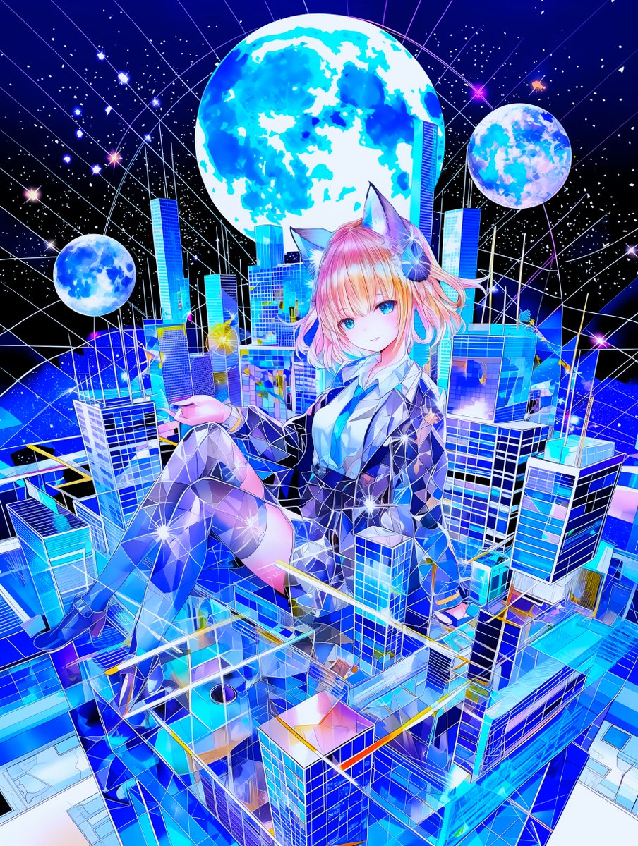 Social-Media-Beitrag - Neon Crystalline Anime Girl Cityscape - Image 1