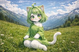 Anime Cat-Girl in Realistic Alpine Meadow – GPT Image 2 prompt by とらの