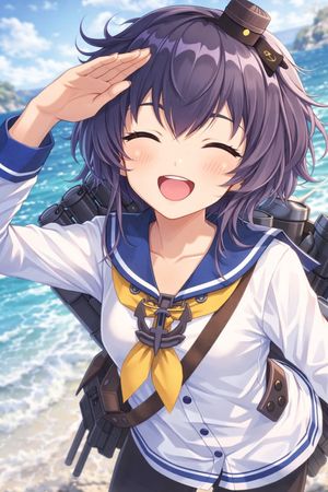 Anime Ship Girl Saluting on Beach – GPT Image 2 prompt by グリグリ＠ゲーム・艦これ