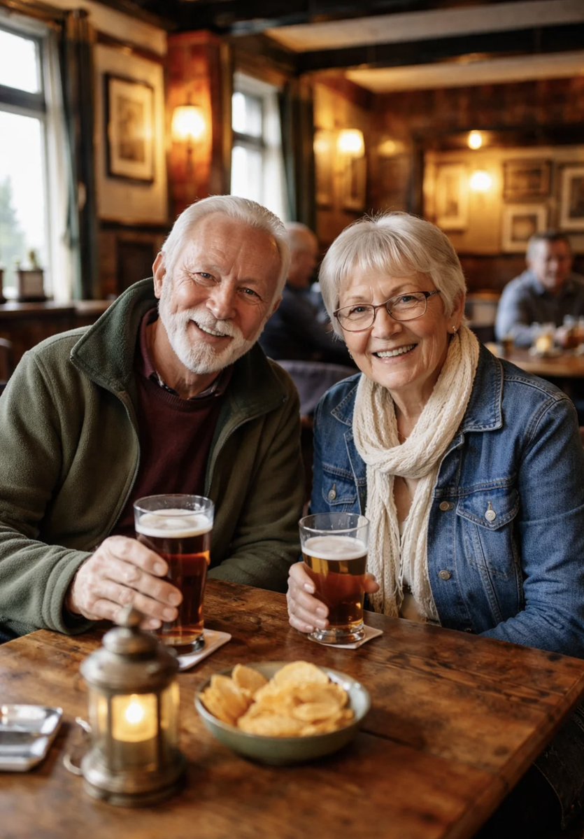 Social Media Post - Elderly Couple in a Cozy Pub - Image 1