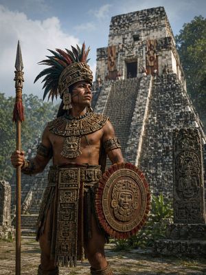 Cinematic Mesoamerican Warrior Portrait – GPT Image 2 prompt by nazca alwave