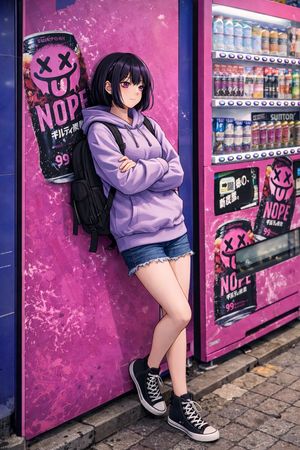 Anime Girl Leaning on Vending Machine – GPT Image 2 prompt by サモ(Futoshi Iwasawa)