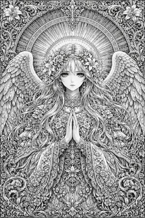 Intricate Monochrome Angel Line Art – GPT Image 2 prompt by SHINTARO