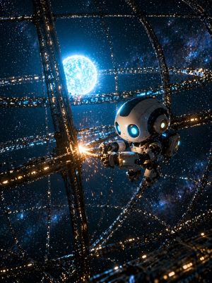 Sci-Fi Chibi Robot Welding in Space – GPT Image 2 prompt by らけしで / Mizmic Studio