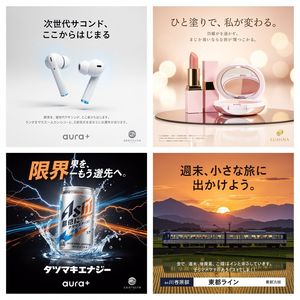 4-Panel Japanese Advertising Concept Grid – GPT Image 2 prompt by 湯源苑まーにゃ