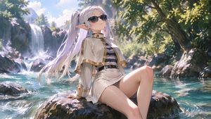 Anime Elf Girl Relaxing in a Forest River – GPT Image 2 prompt by kei