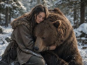 Woman Embracing a Bear in Winter – GPT Image 2 prompt by nazca alwave