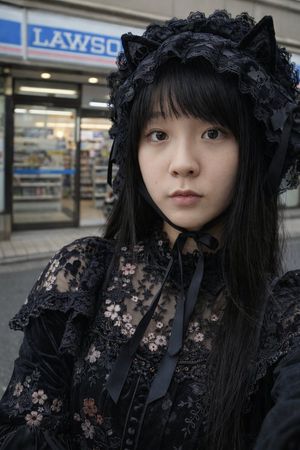 Gothic Lolita Portrait at Convenience Store – GPT Image 2 prompt by 栗