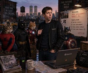 Retro Tech CEO with Superhero Cats – GPT Image 2 prompt by appcaster