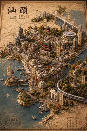 Vintage 3D Miniature City Map – GPT Image 2 prompt by boon陈庚阳