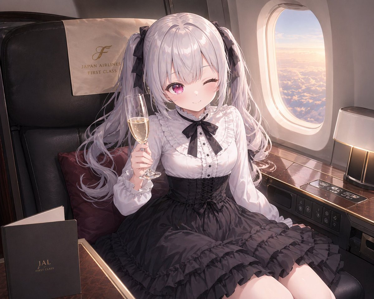 JAL First Class Cabin Interior Qwen Image prompt example: A specific prompt attempting to generate the first-class cabin interior of a Japan Airlines A350-1000 aircraft.