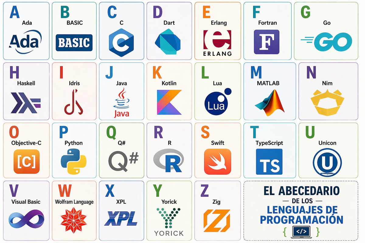 Programming Language Alphabet Prompt Qwen Image prompt example: A prompt for generating an illustrated alphabet where each letter represents a specific programming language,...