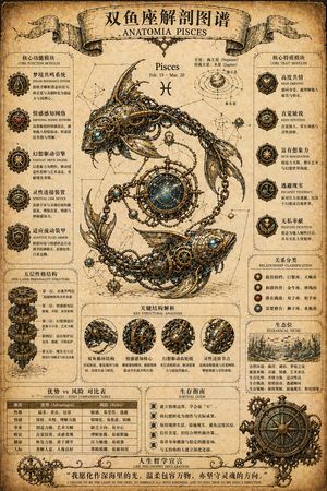 Steampunk Zodiac Anatomy Poster – GPT Image 2 prompt by 知识猫图解