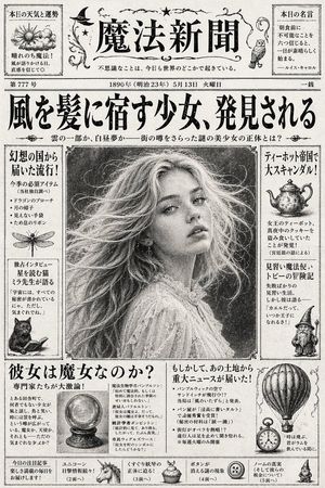 Vintage Japanese Fantasy Magic Newspaper – GPT Image 2 prompt by カーブミラー