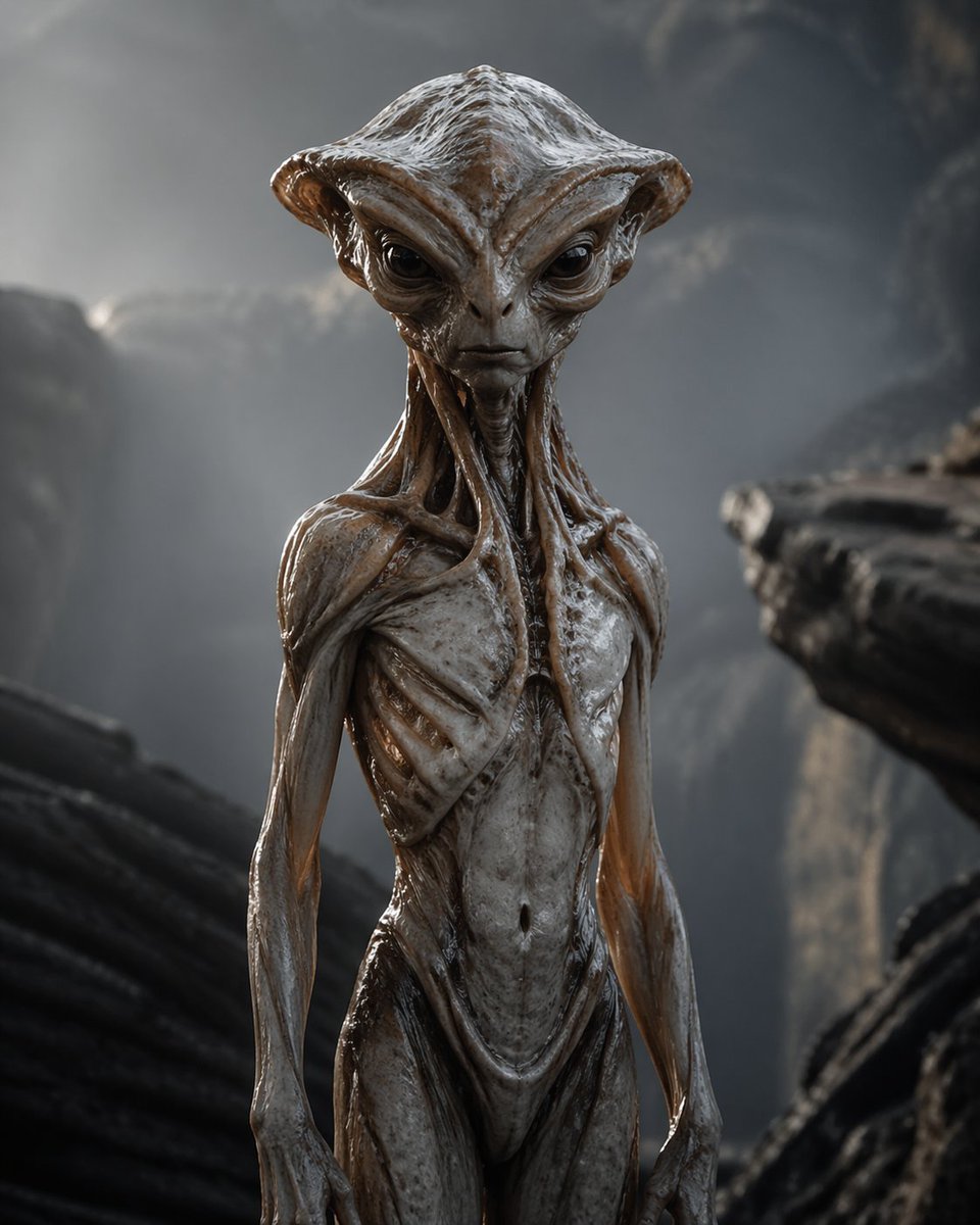 Photoreal Alien in Dark Ravine example 2