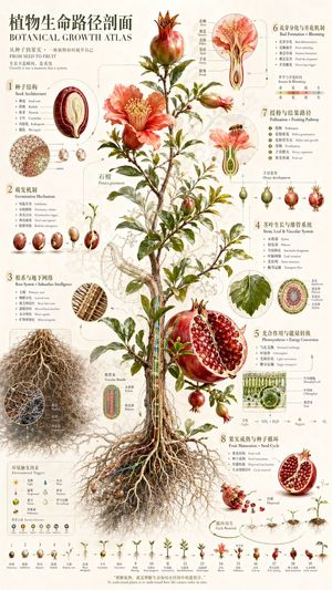 Vintage Pomegranate Growth Atlas – GPT Image 2 prompt by 虎小象