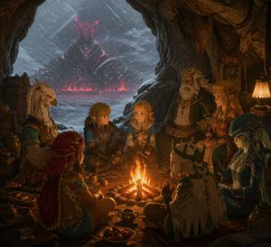 Fantasy Campfire Before a Crimson Mountain – GPT Image 2 prompt by 引力弹弓