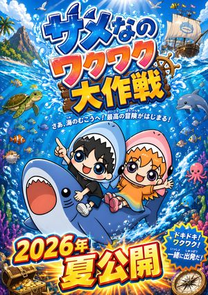 Chibi Shark Adventure Movie Poster – GPT Image 2 prompt by シャック🦈