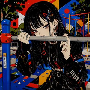 Goth Anime Girl at Playground Bar – GPT Image 2 prompt by 人中の便・星