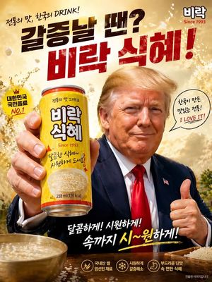 Korean Rice Drink Parody Ad Poster – GPT Image 2 prompt by Conservative🇰🇷🇺🇸🇯🇵