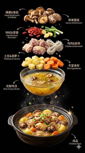 Exploded Chicken Mushroom Stew Ad – GPT Image 2 prompt by jazzer