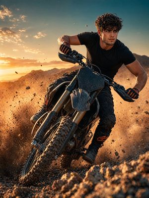 Sunset Motocross Action Portrait – GPT Image 2 prompt by Harboris
