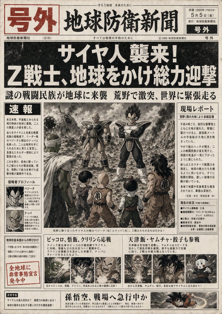 Fictional Newspaper Newspaper Extra Qwen Image prompt example: A prompt generating a historical newspaper extra about a fictional alien invasion event.