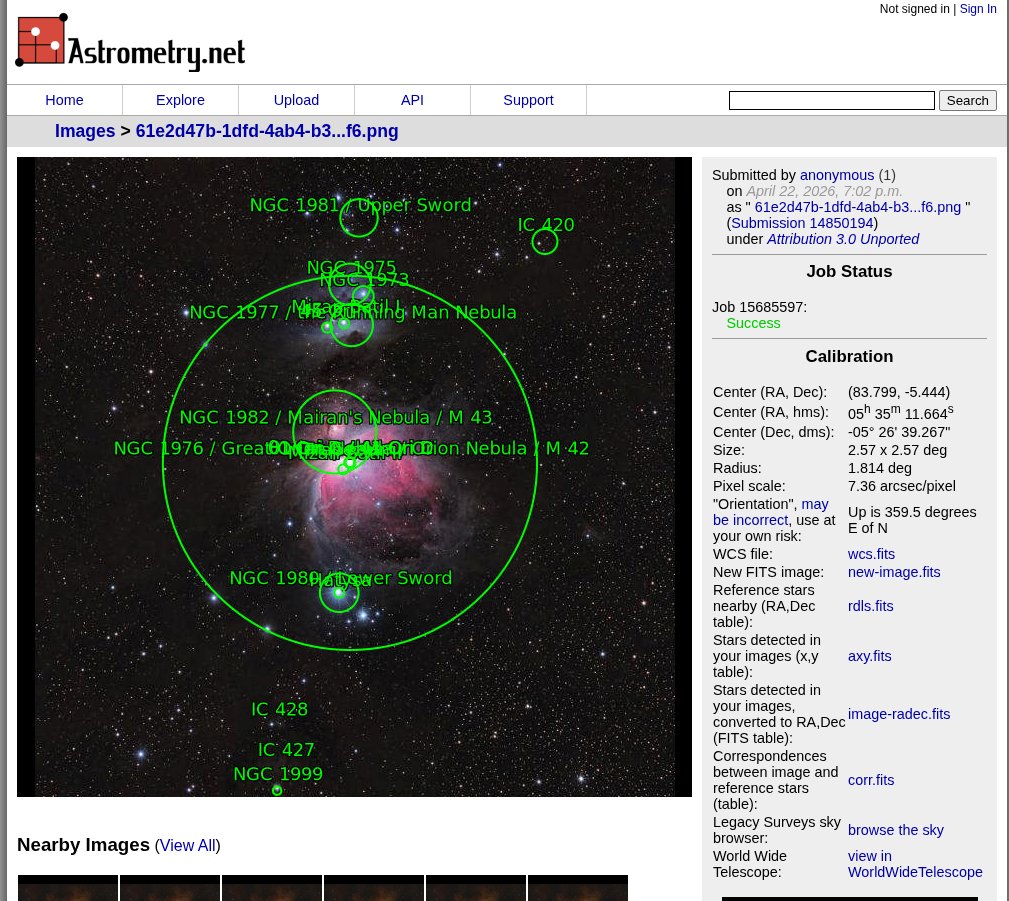 Astronomical Orion Nebula Generation Qwen Image prompt example variation 2: A scientific prompt used to generate a plate-solvable, accurate image of the Orion Nebula.