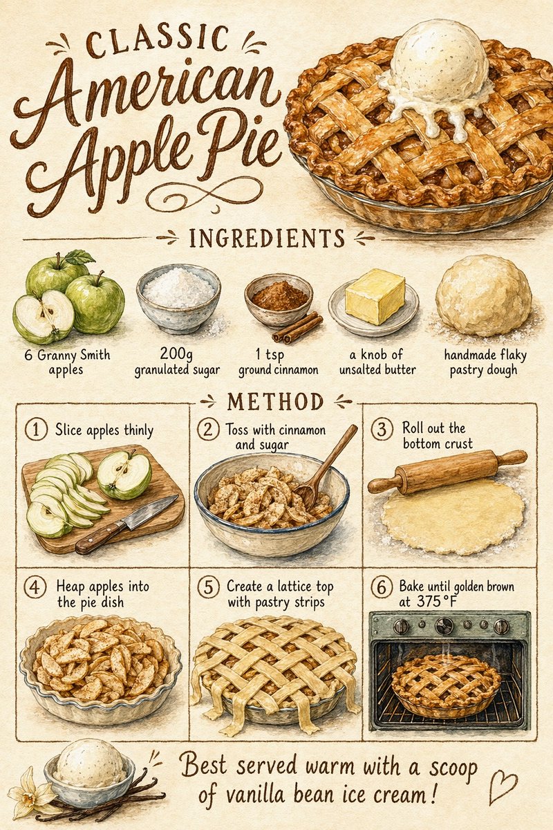 Vintage Apple Pie Recipe Poster