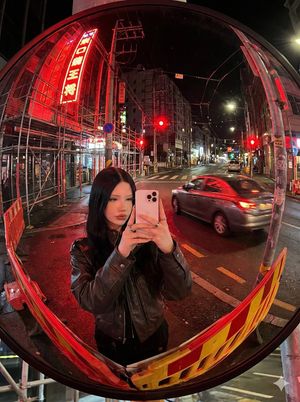 Convex Mirror Neon Street Selfie – GPT Image 2 prompt by TadasG 💻