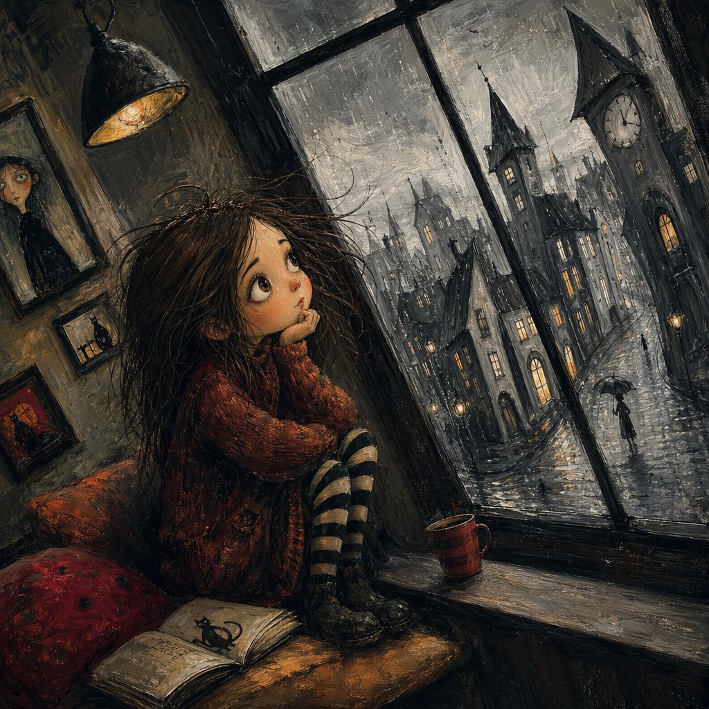 Gothic Girl at Rainy Window
