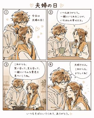 Warm Beige Married Couple 4-Panel Comic – GPT Image 2 prompt by むく | AIアート× Threads