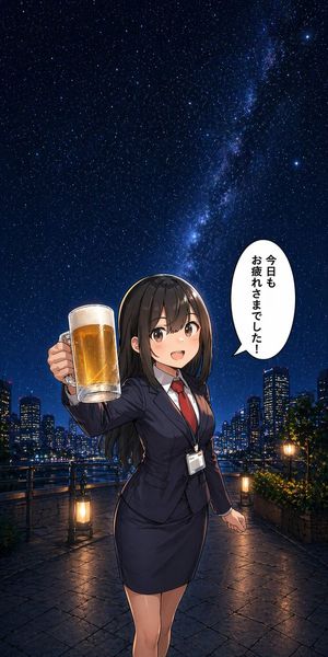 Anime Office Lady Beer Toast at Night – GPT Image 2 prompt by Sho