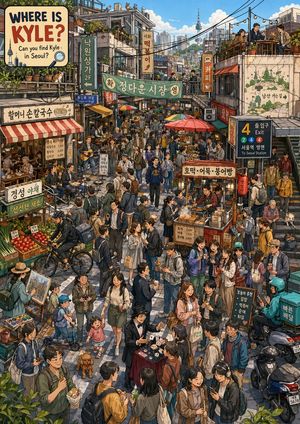 Find Kyle in a Seoul Market – GPT Image 2 prompt by Flow 영어연구소