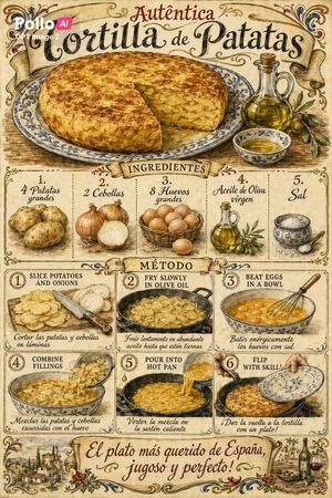 Vintage Spanish Tortilla Recipe Poster – GPT Image 2 prompt by Pollo AI España
