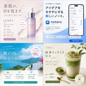 Four Japanese Ad Banner Concepts – GPT Image 2 prompt by こぎそ