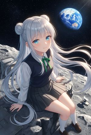 Anime Schoolgirl on the Moon – GPT Image 2 prompt by あいびぃ